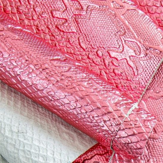 Pink Crust Metallic Dyed Snake embossed leather hides