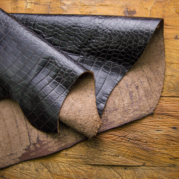 Black Crocodile Embossed leather hides