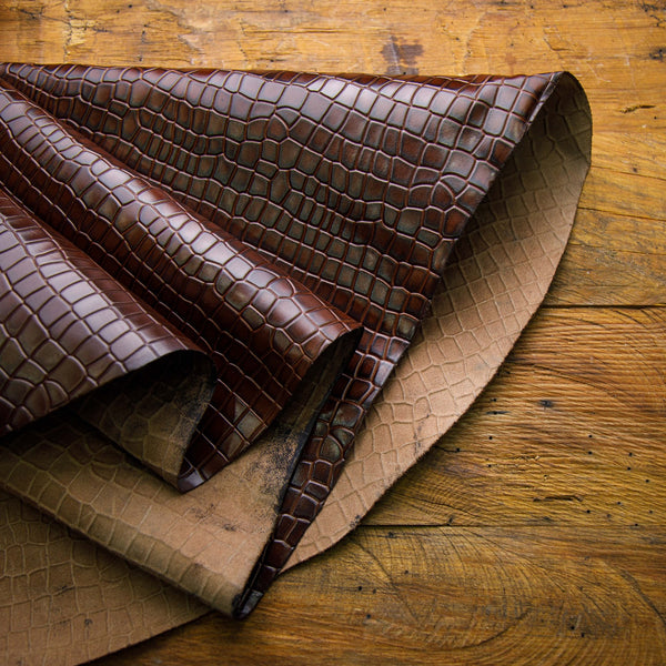 Brown Snake embossed leather waxed leather