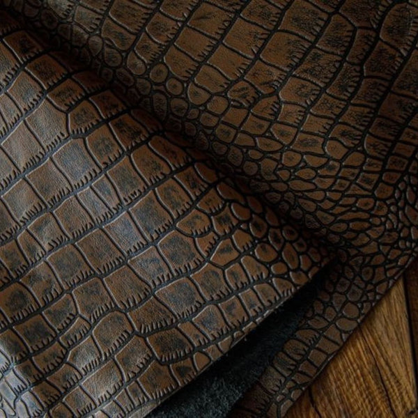 Dark Brown Crocodile Sheep Skin Leather Hides