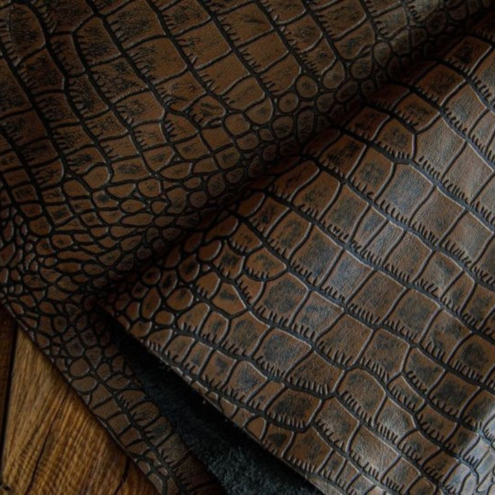 Dark Brown Crocodile Sheep Skin Leather Hides