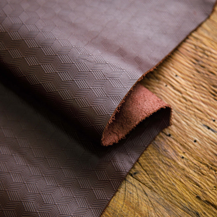 Geometric Grid Embossed brown Leather