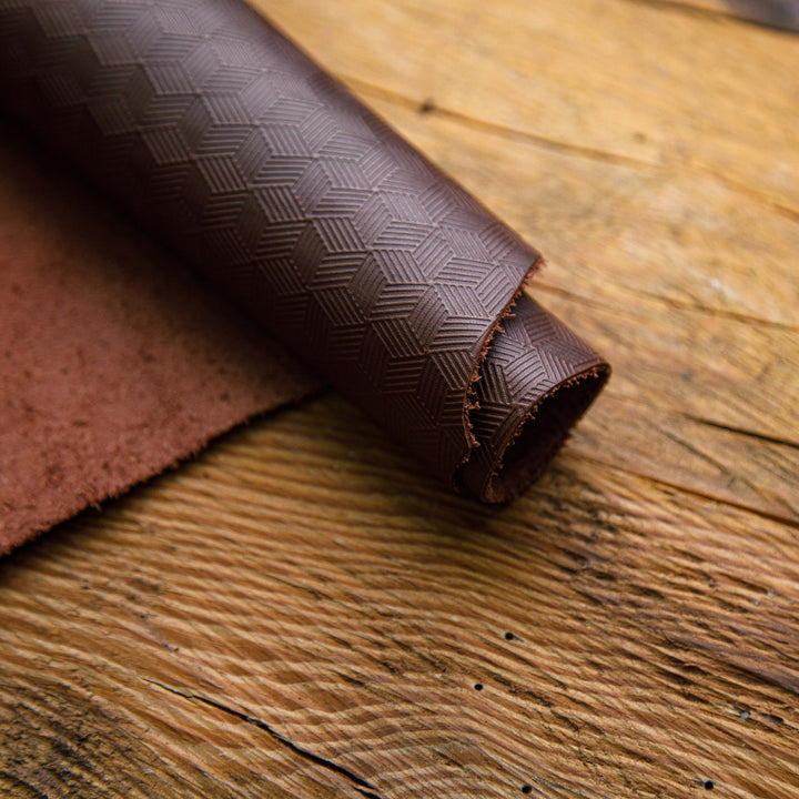 Geometric Grid Embossed Leather hide