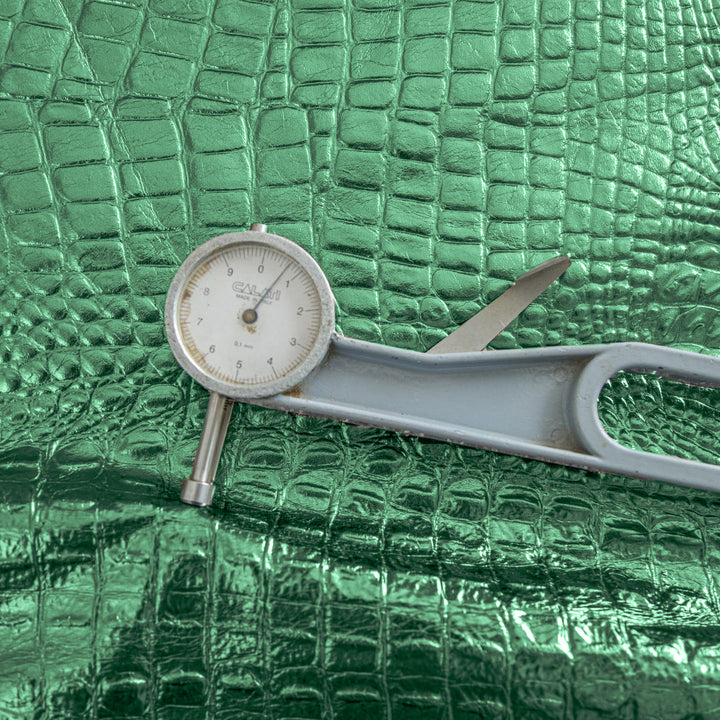 Green Metallic Crocodile Embossed Goatskin Leather