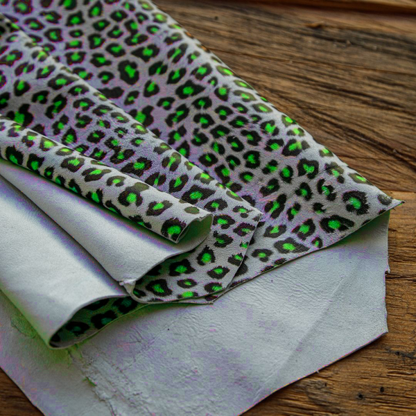 Green Panther Printed Goatskin Leather Hide