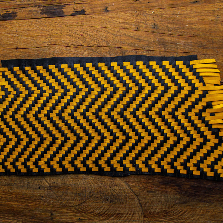 Hand made woven yellow and black leather