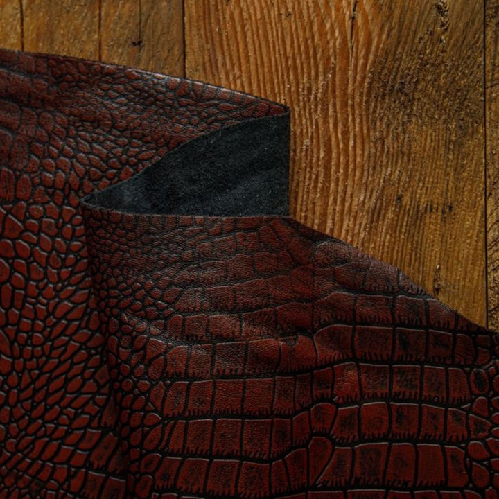 Mahroon crocodile embossed buffalo leather