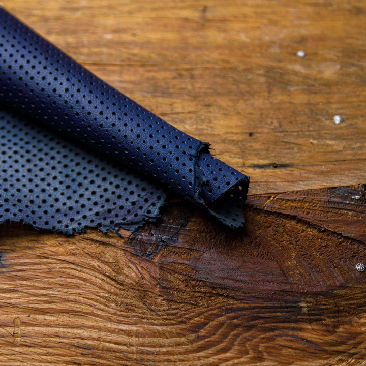 Navy blue perforated leather