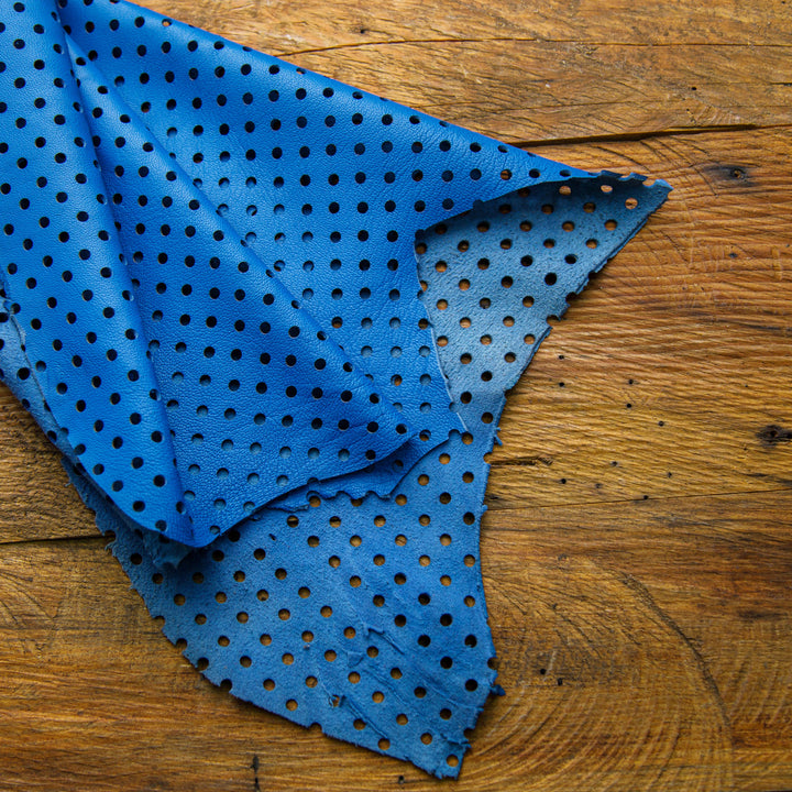 blue perforated leather