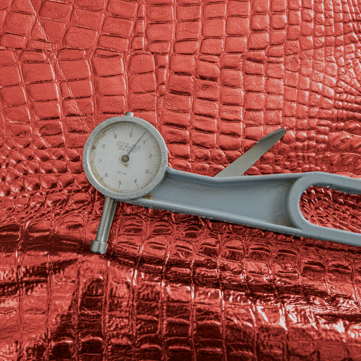 Red Metallic Crocodile Embossed Goatskin Leather