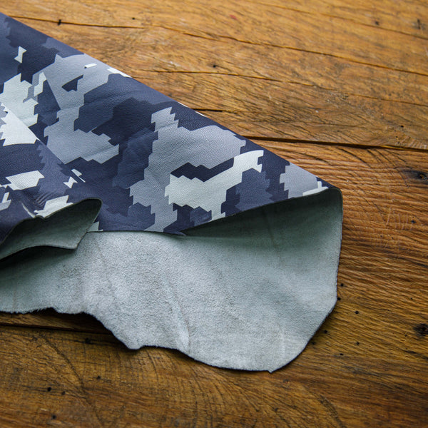 Sky camo printed leather hide