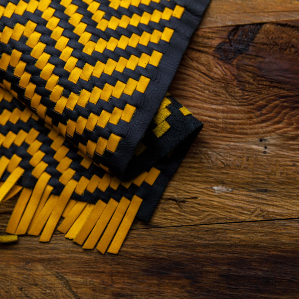 black and yellow hand made woven leather