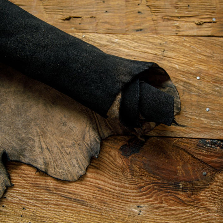 black suede buffalo hide