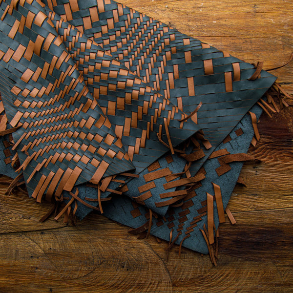 black and brown woven leather