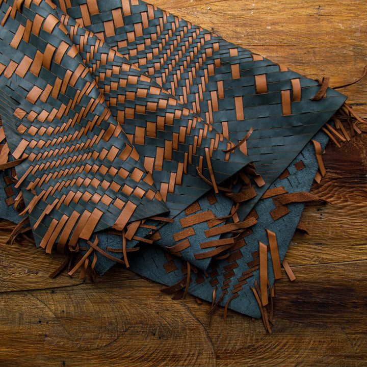 black and brown woven leather