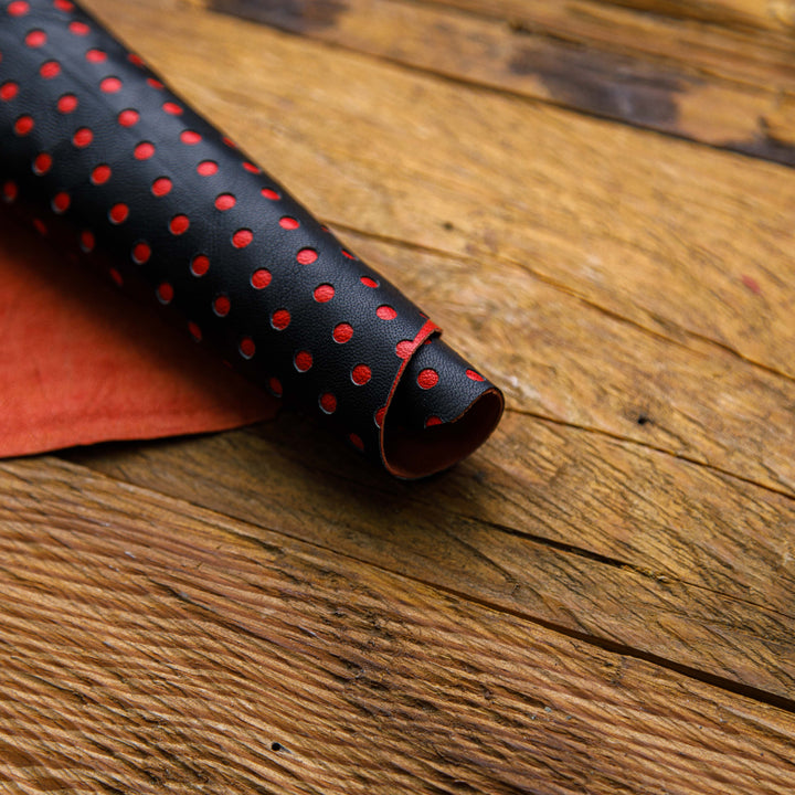 black and red perforated leather skin