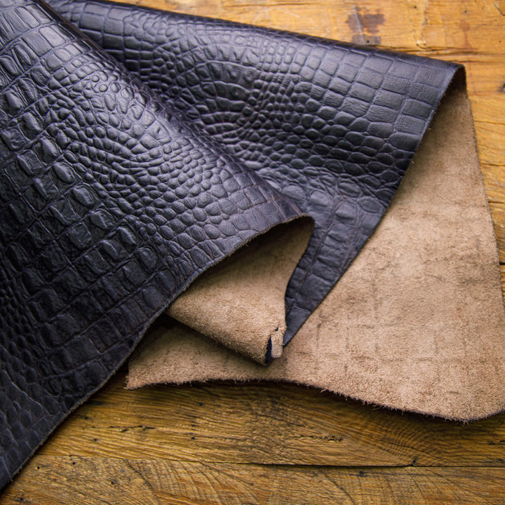 black crocodile embossed leather