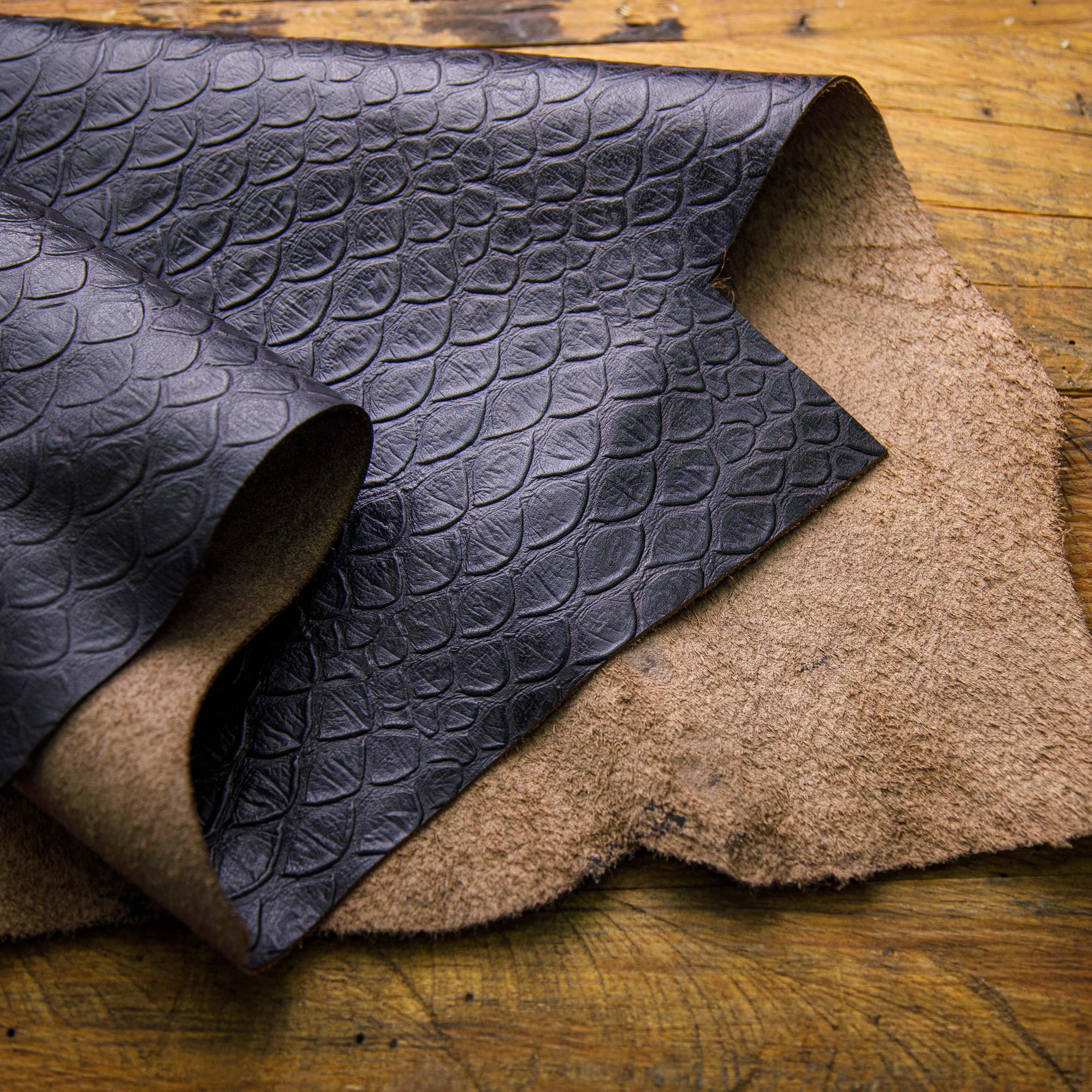 Black Fish Embossed Cowhide Leather