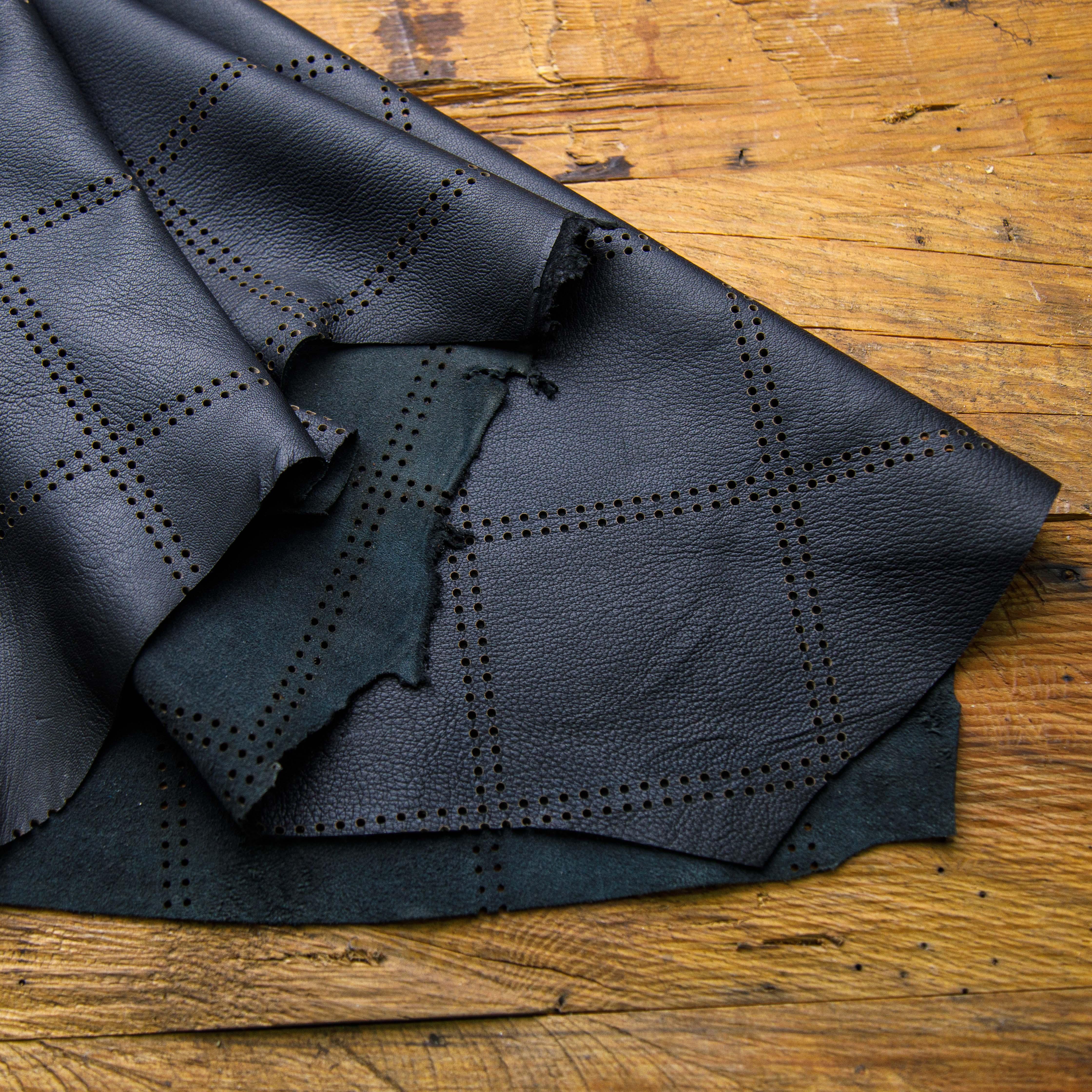 Black Chrome Tanned Perforated Leather Hide