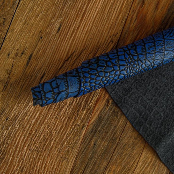 blue crocodile embossed buffalo leather