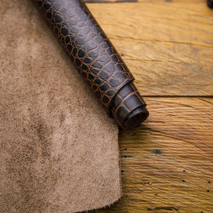 brown Crocodile Embossed leather