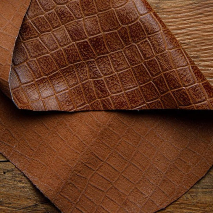 brown Crocodile Embossed Goatskin Leather