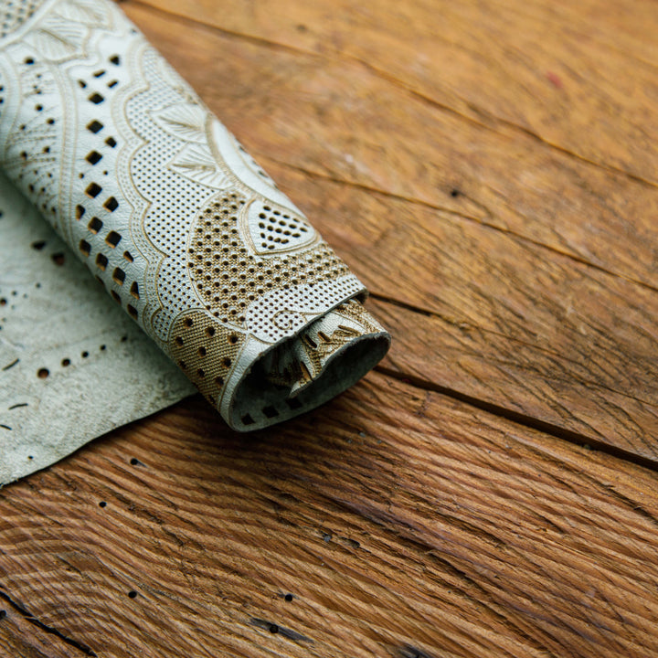 brown & off white laser cut leather