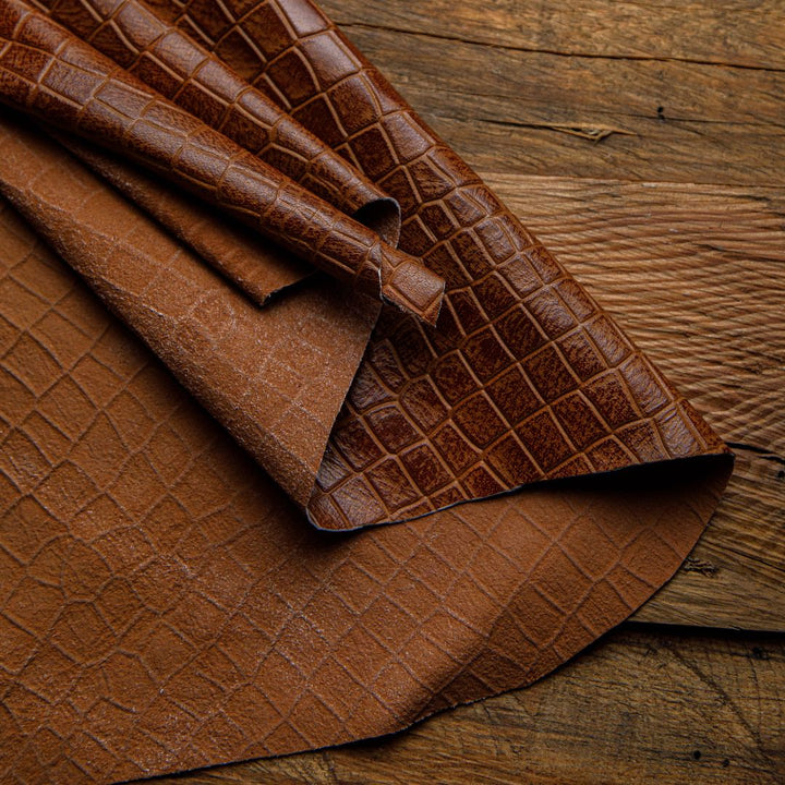 Brown crocodile embossed Leather