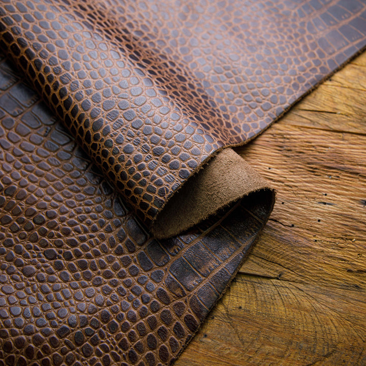 brown crocodile embossed leather