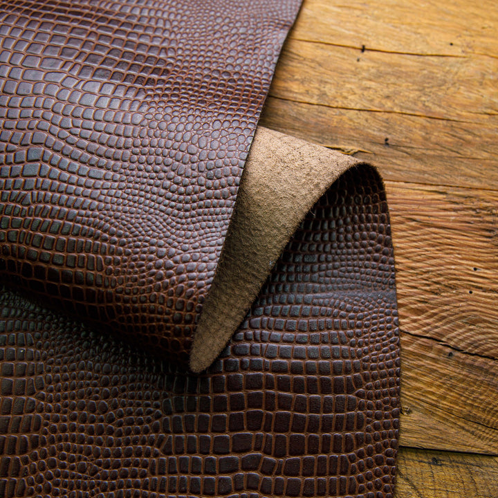 waxed crocodile embossed leather