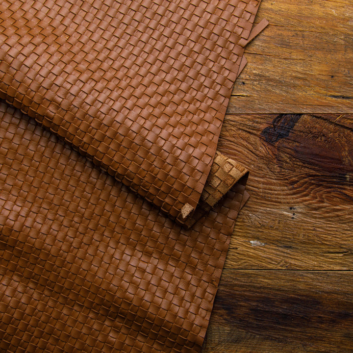 brown shiny woven leather