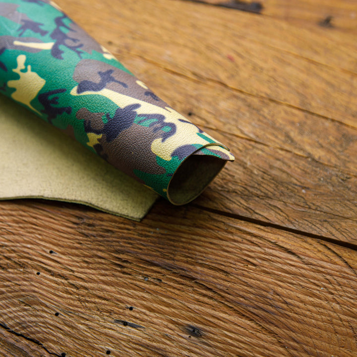 camo printed buffalo leather hide