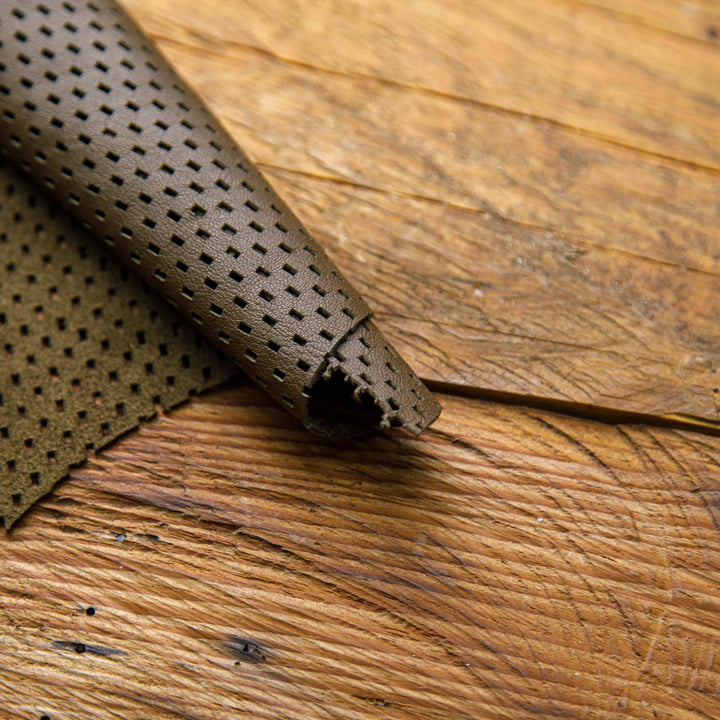 chocolate brown perforated leather skin