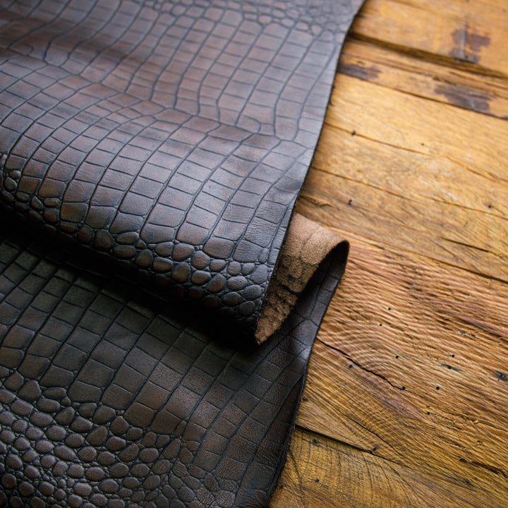 crocodile embossed brown leather