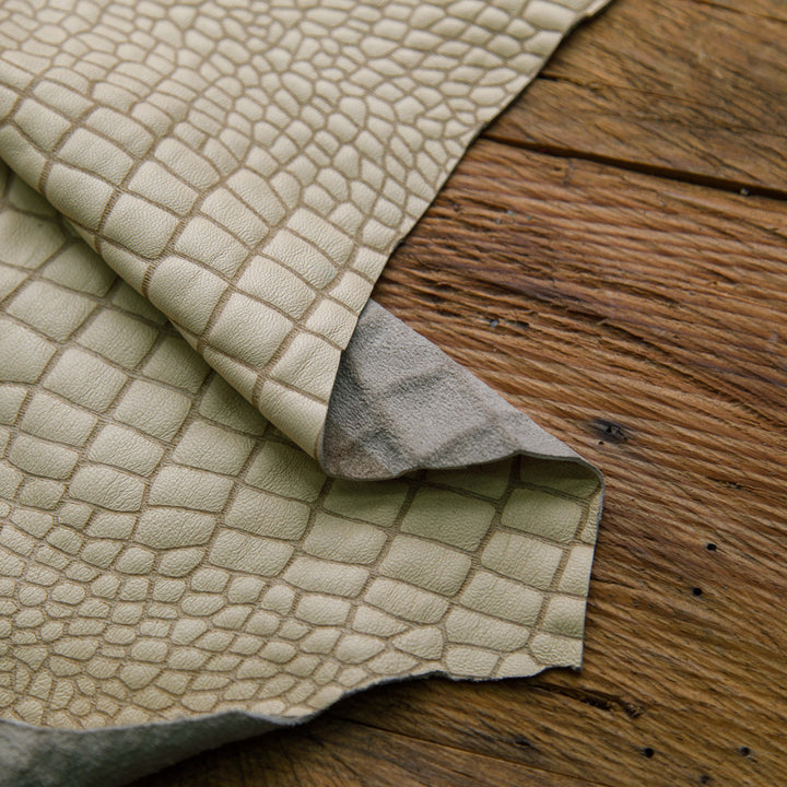 crocodile embossed light beige leather