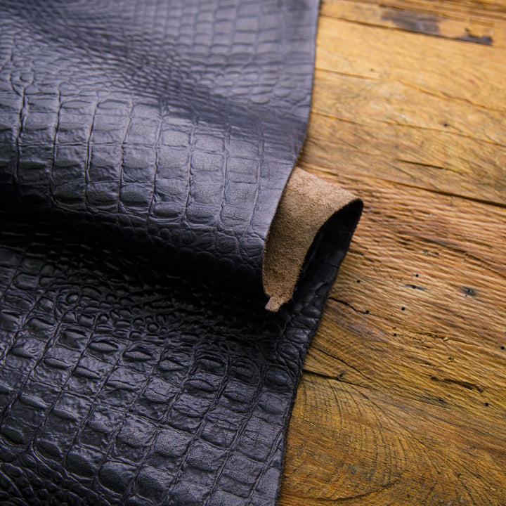 black crocodile embossed leather skin