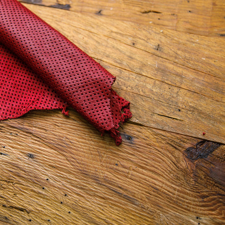 diamond red perforated leather hide