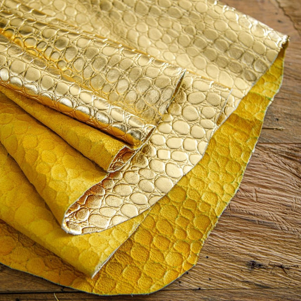 Golden Metallic crocodile embossed leather