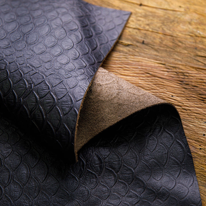 black fish embossed leather