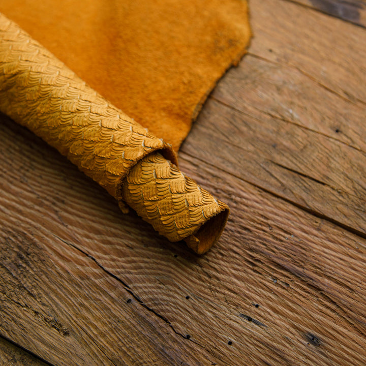 fish embossed mustard leather skin