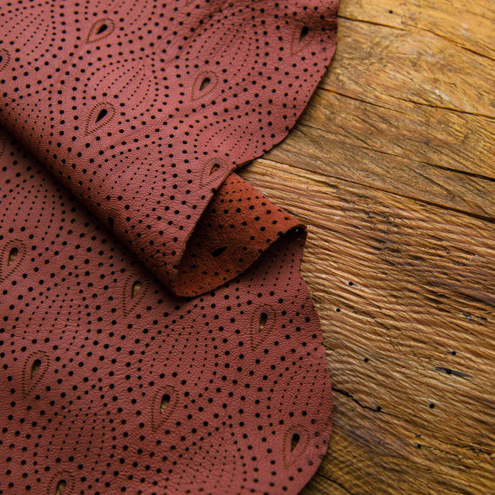 floral pattern maroon laser cut leather