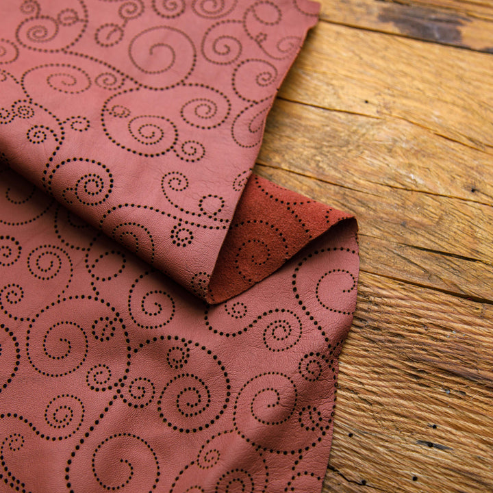 flower pattern maroon leather