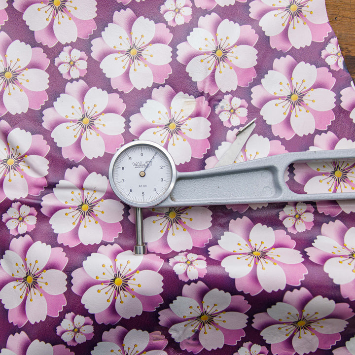 flower printed purple leather hide