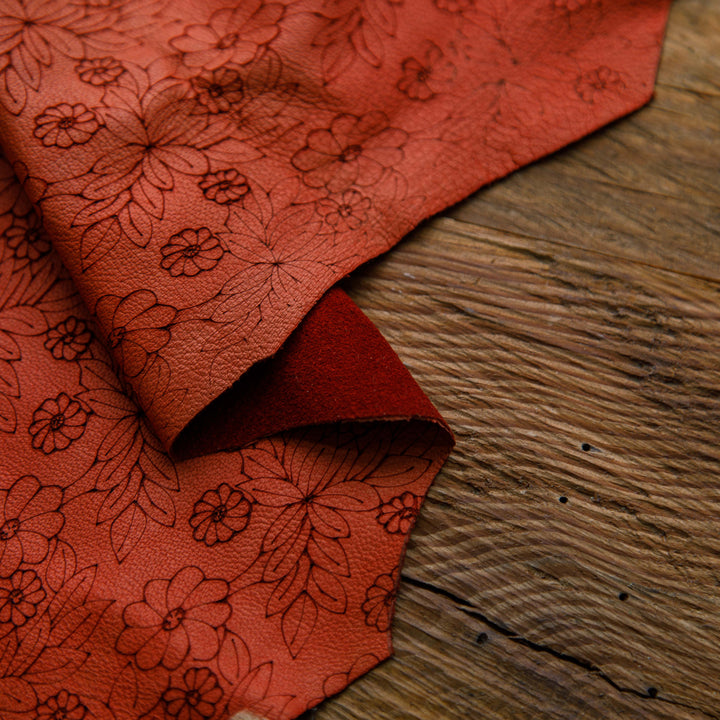 flower printed red leather