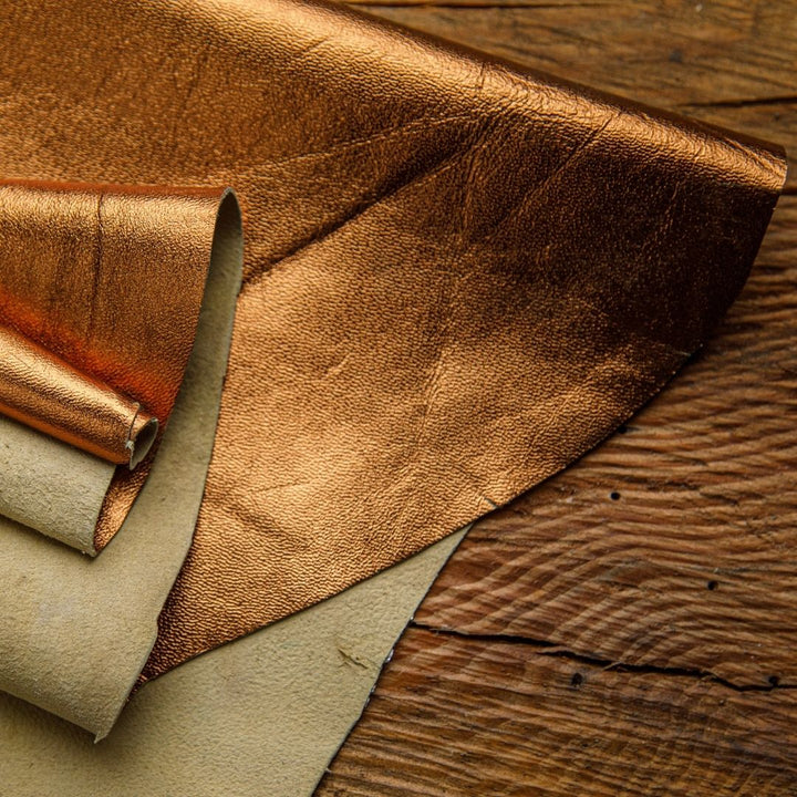 Golden Metallic Chrome Tan Aniline Leather Hide