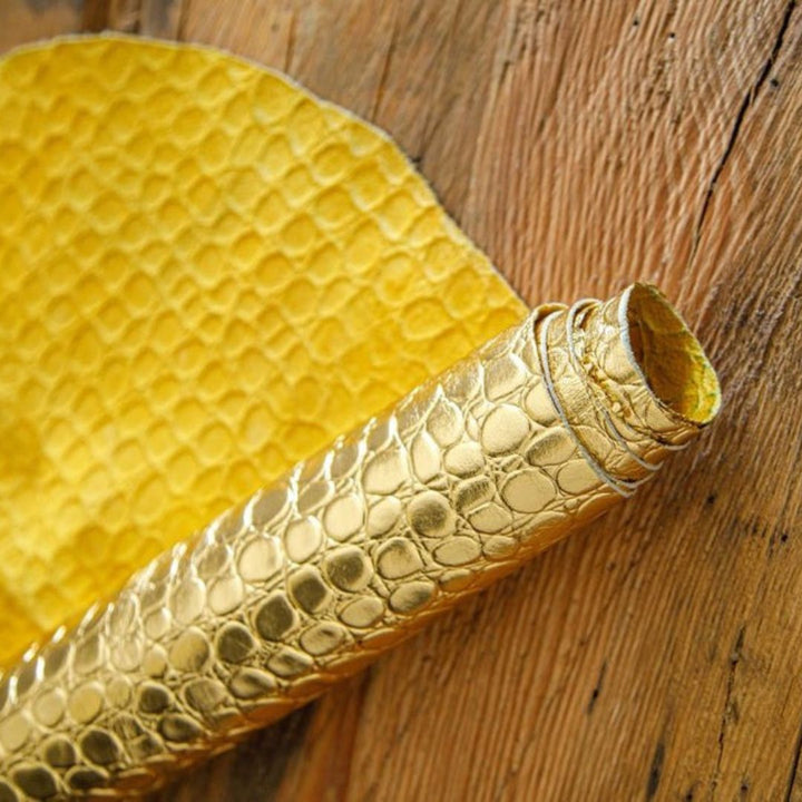 Golden Metallic Buffalo Wax Crocodile embossed Dyed Leather