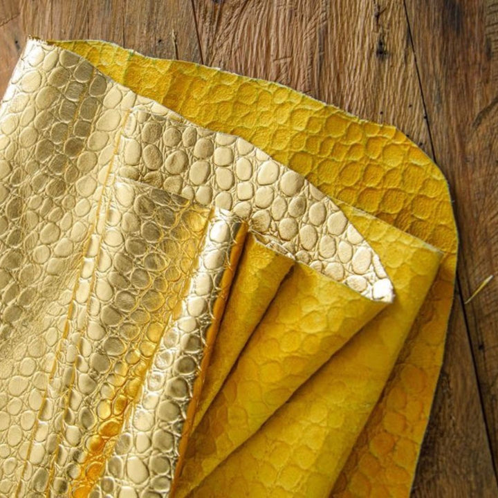 Golden Metallic Dyed Crocodile Embossed Lambskin / Sheepskin