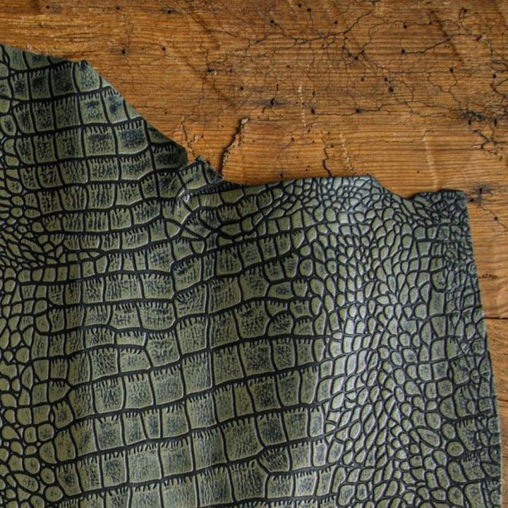 Green crocodile buffalo leather