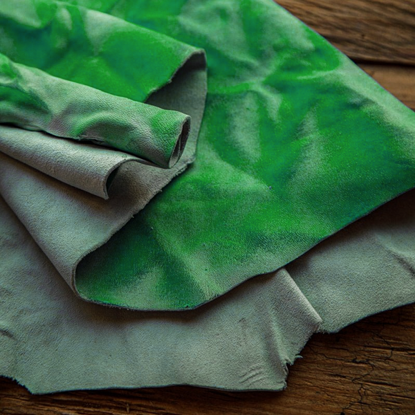 green tie-dye goatskin leather