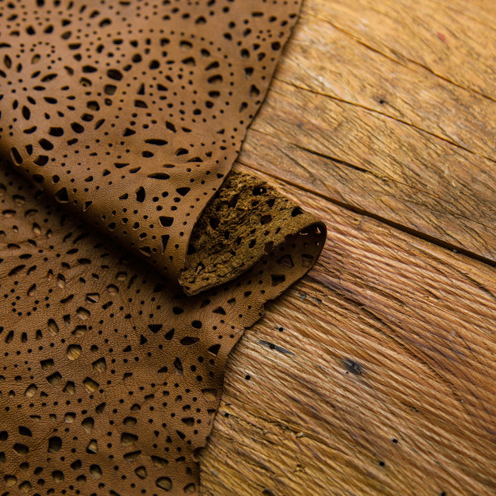 laser cut chocolate brown leather